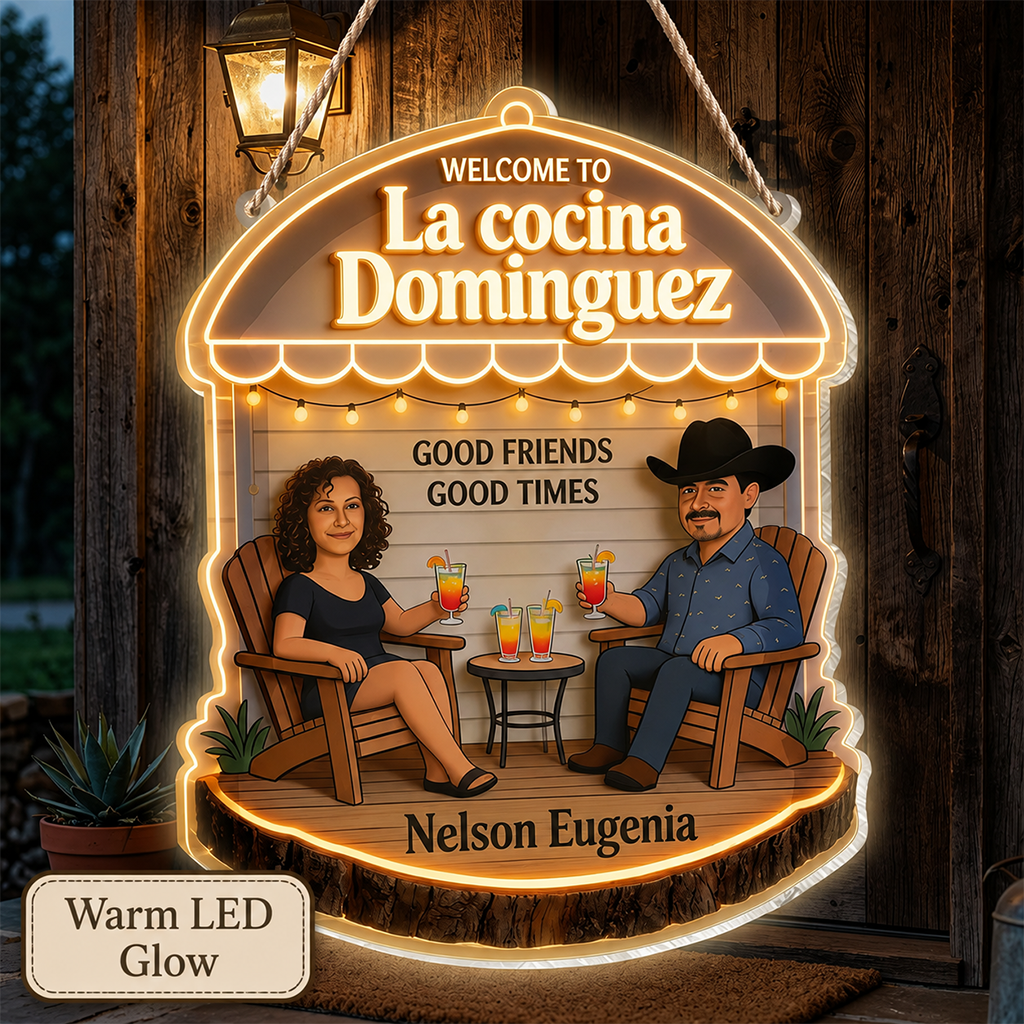 Personalized Older Latino Couple Summer Patio LED Light Acrylic Sign