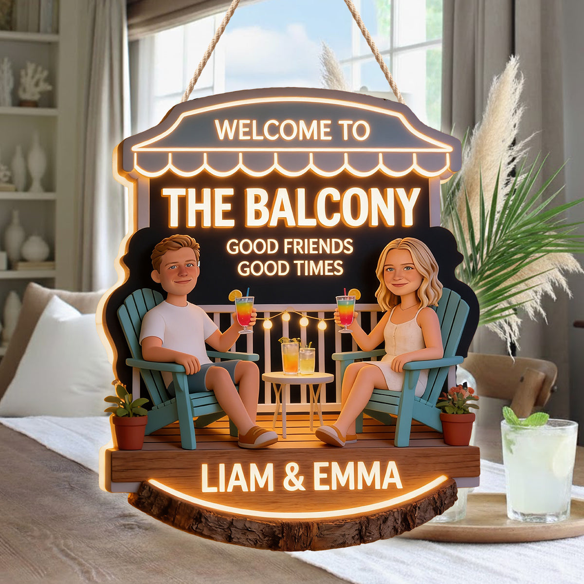 Personalized Black Couple Patio LED Light Acrylic Sign Backyard Decor