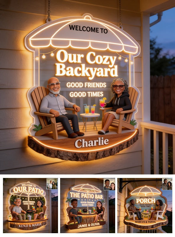Personalized Middle-Aged Black Couple Backyard LED Light Acrylic Sign Patio Decor