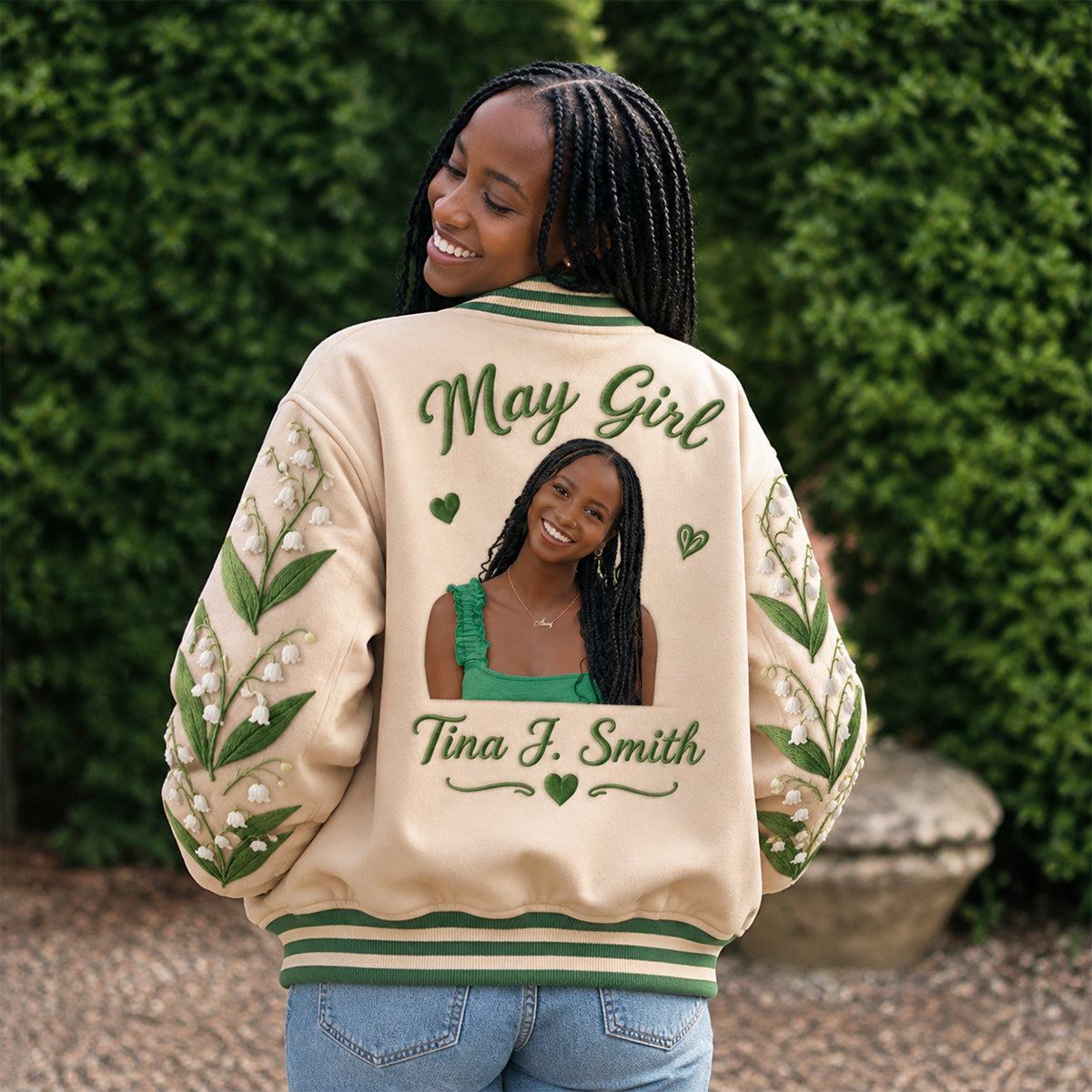 Personalized Older Black Woman Floral Varsity Jacket, Custom Grandma Gift