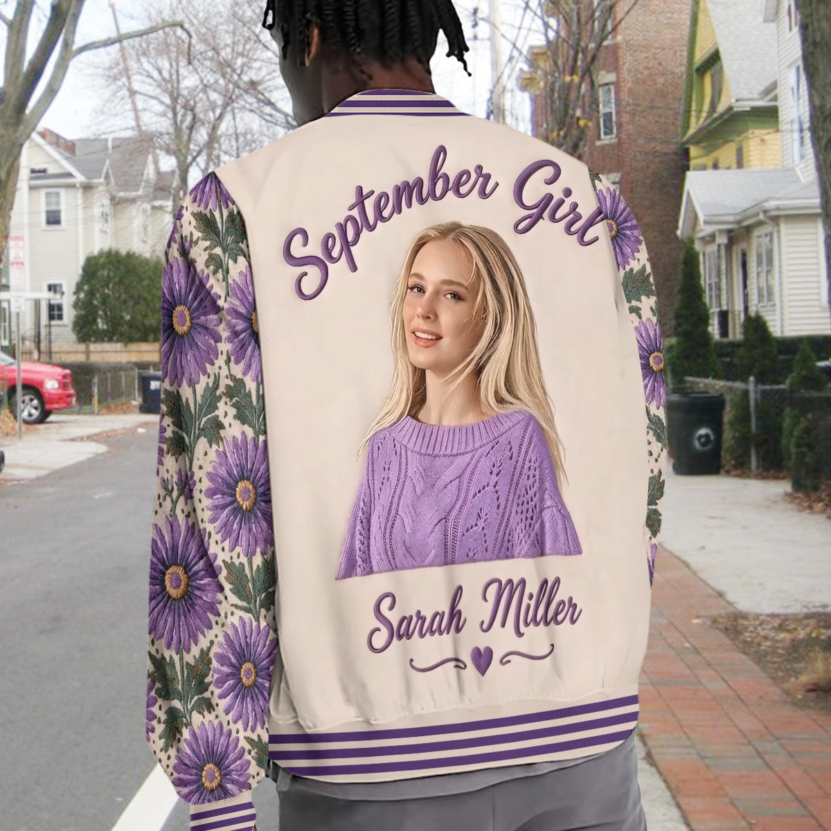 Personalized Black Woman Sunflower Floral Varsity Jacket Gift for Her
