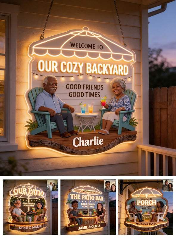 Personalized Older Black Couple Backyard LED Light Acrylic Sign Patio Home Decor
