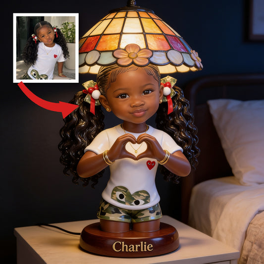 Personalized Black Little Girl Acrylic LED Night Light, Gift for Daughter Granddaughter Niece