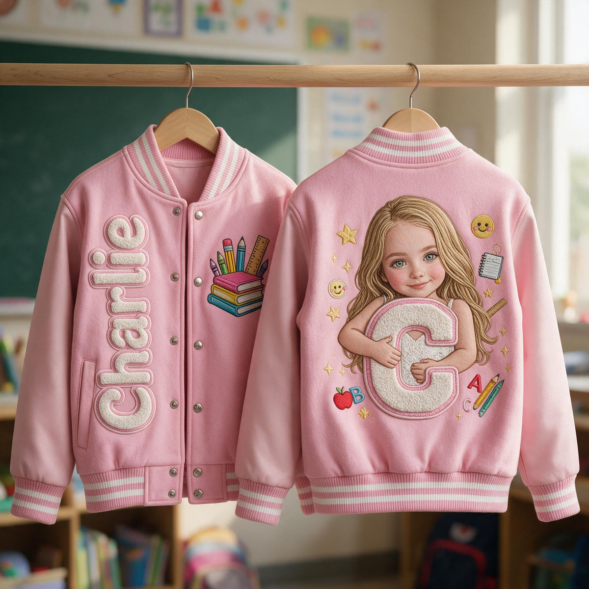 Personalized Little Girl Custom Alphabet Kid Varsity Jacket