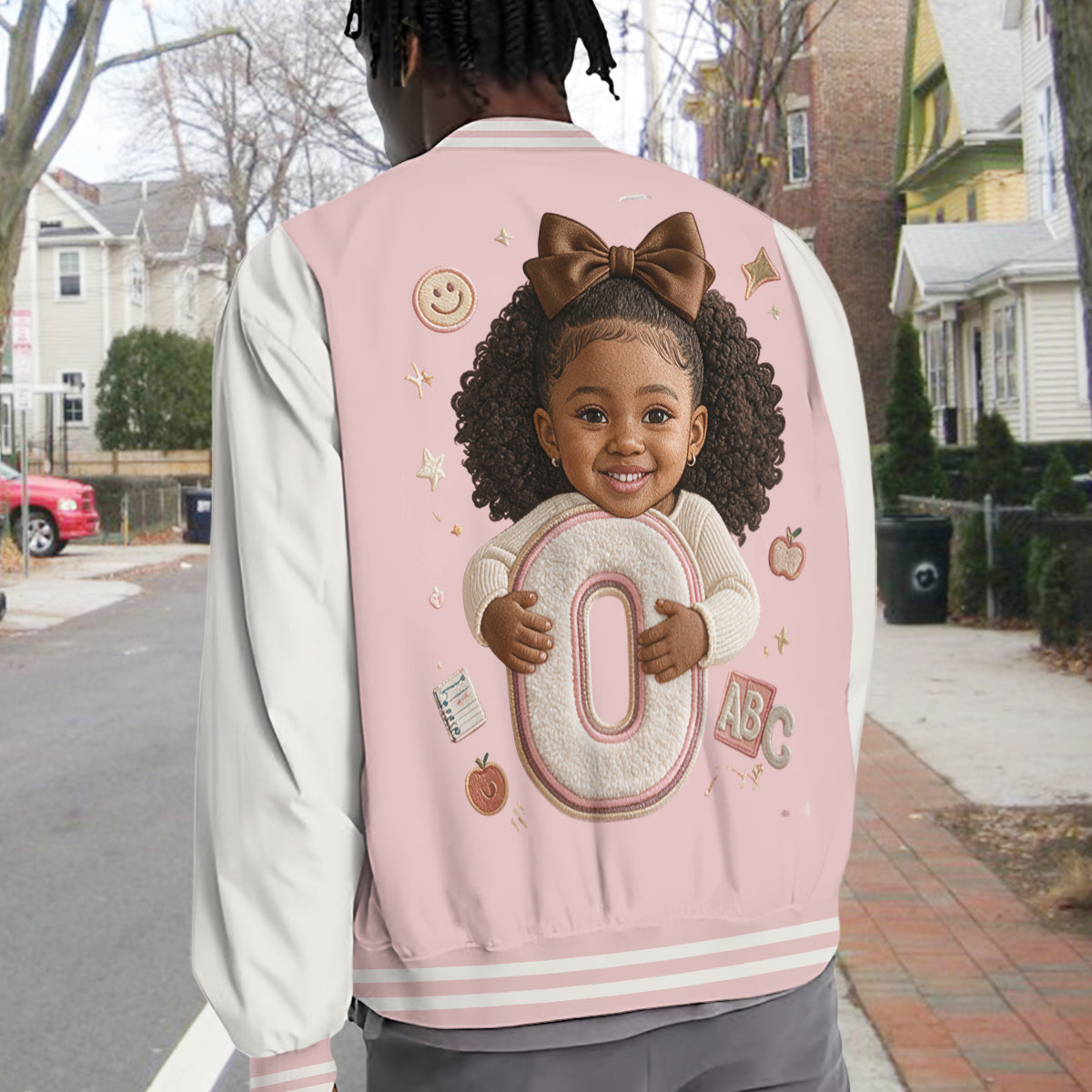 Personalized Black Little Boy Custom Alphabet Varsity Jacket, Kid Gift for Son Grandson