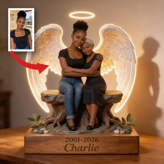 Personalized Memorial Black Woman Angel 2001-2026 Acrylic LED Night Light