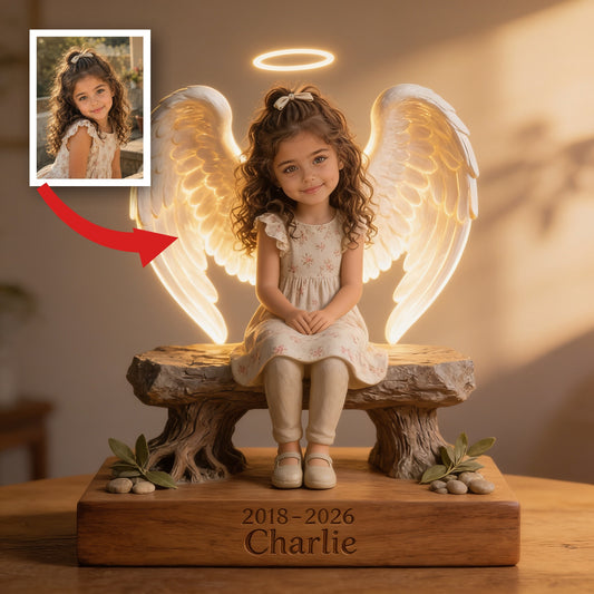 Personalized Memorial Latina Little Girl Angel Acrylic LED Night Light