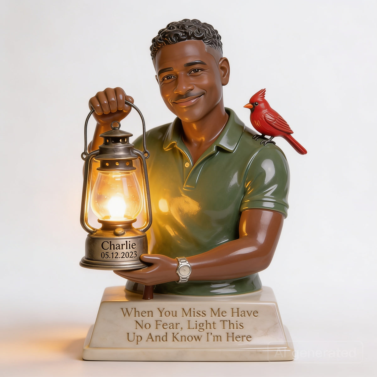 Personalized Middle-Aged Black Man Memorial Acrylic LED Night Light, Dad Husband Remembrance Gift