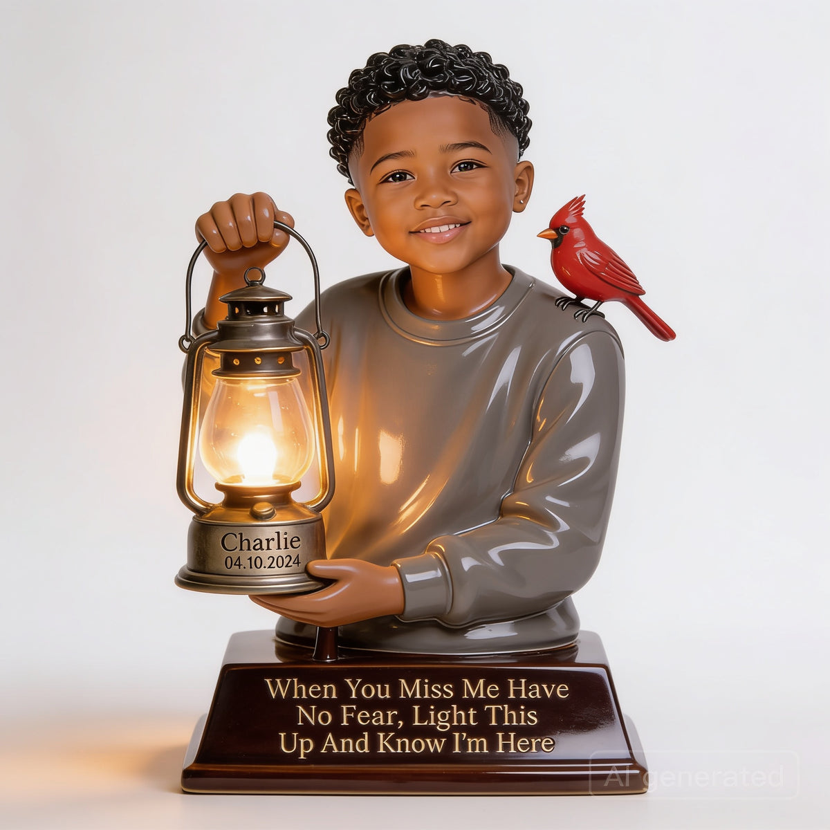 Personalized Black Little Boy Acrylic LED Night Light Memorial Gift