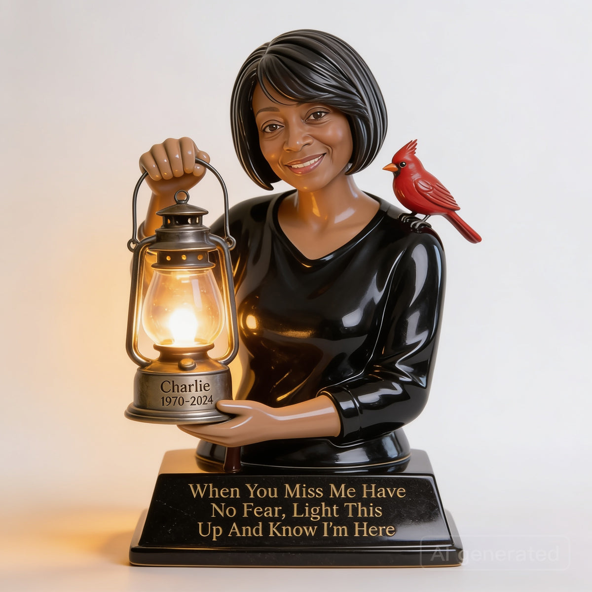 Personalized Middle-Aged Black Woman Memorial LED Night Light, Mom Wife Keepsake