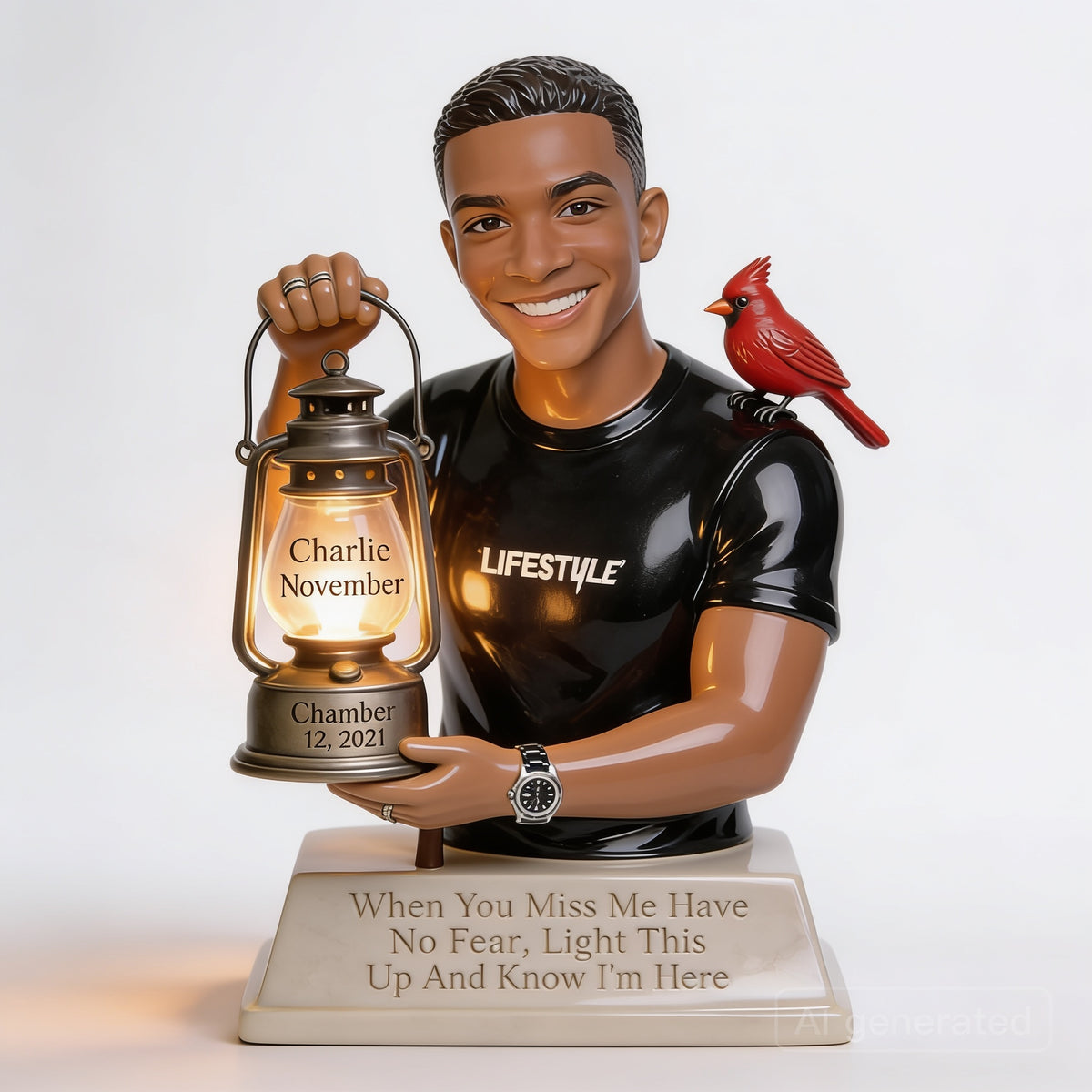 Personalized Black Man Memorial Acrylic LED Night Light