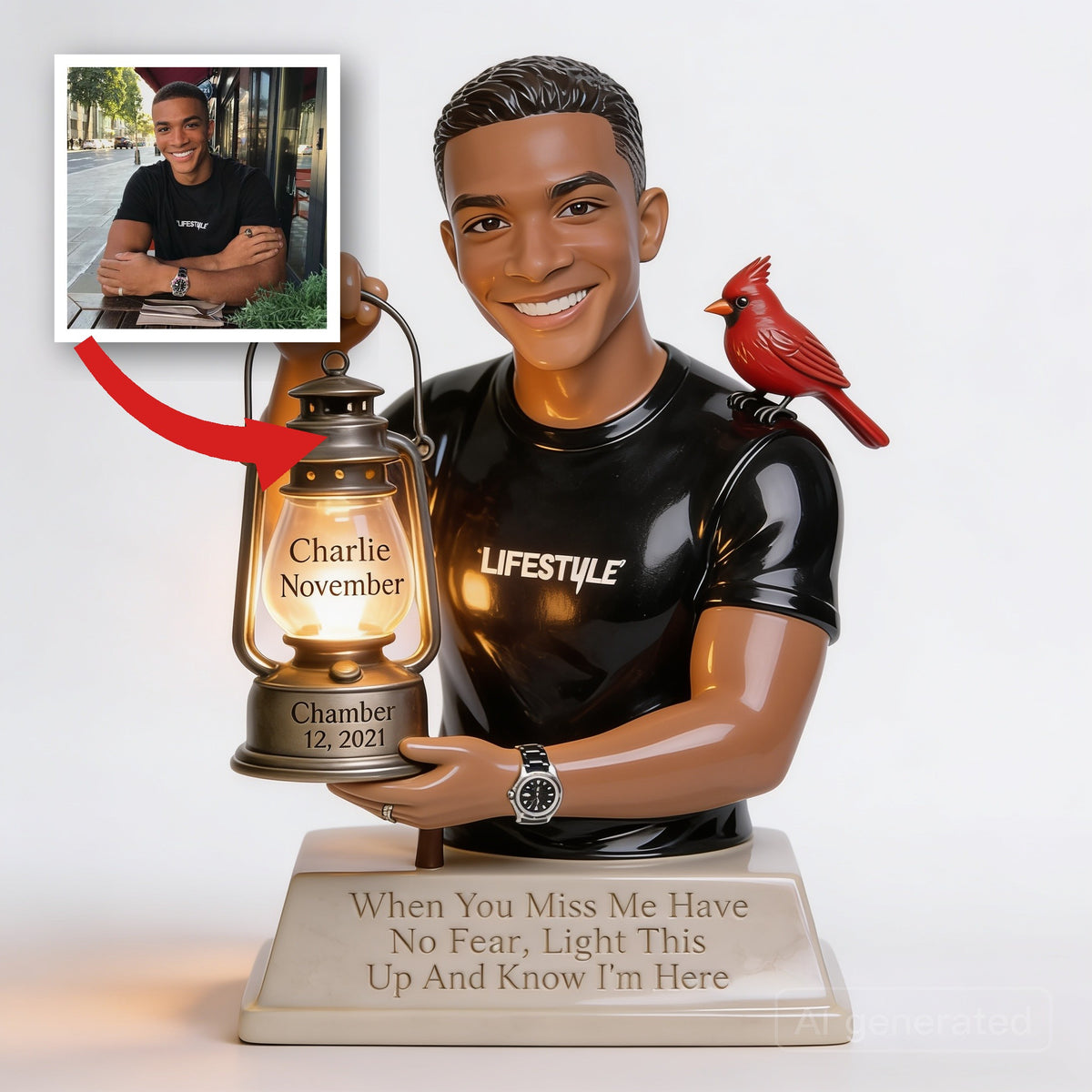 Personalized Black Man Memorial Acrylic LED Night Light