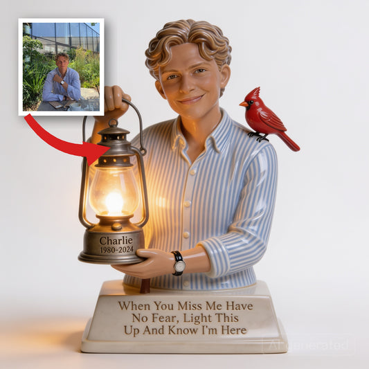 Personalized 1980-2024 Memorial Man Lantern Statue LED Night Light