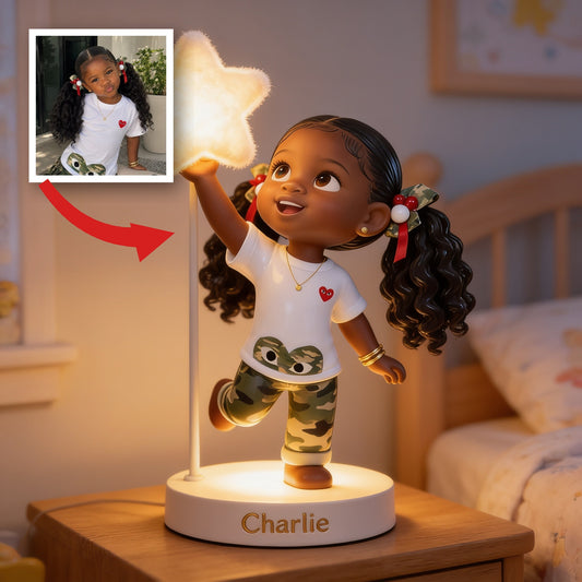 Personalized Black Little Girl Acrylic LED Night Light Kids Bedroom Gift