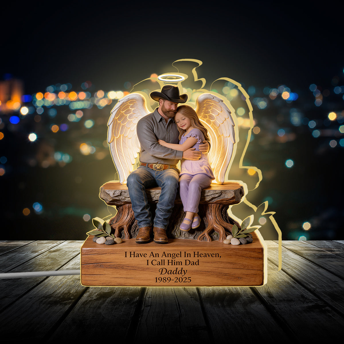 Personalized Older Black Man 1956-2026 Memorial Acrylic LED Night Light