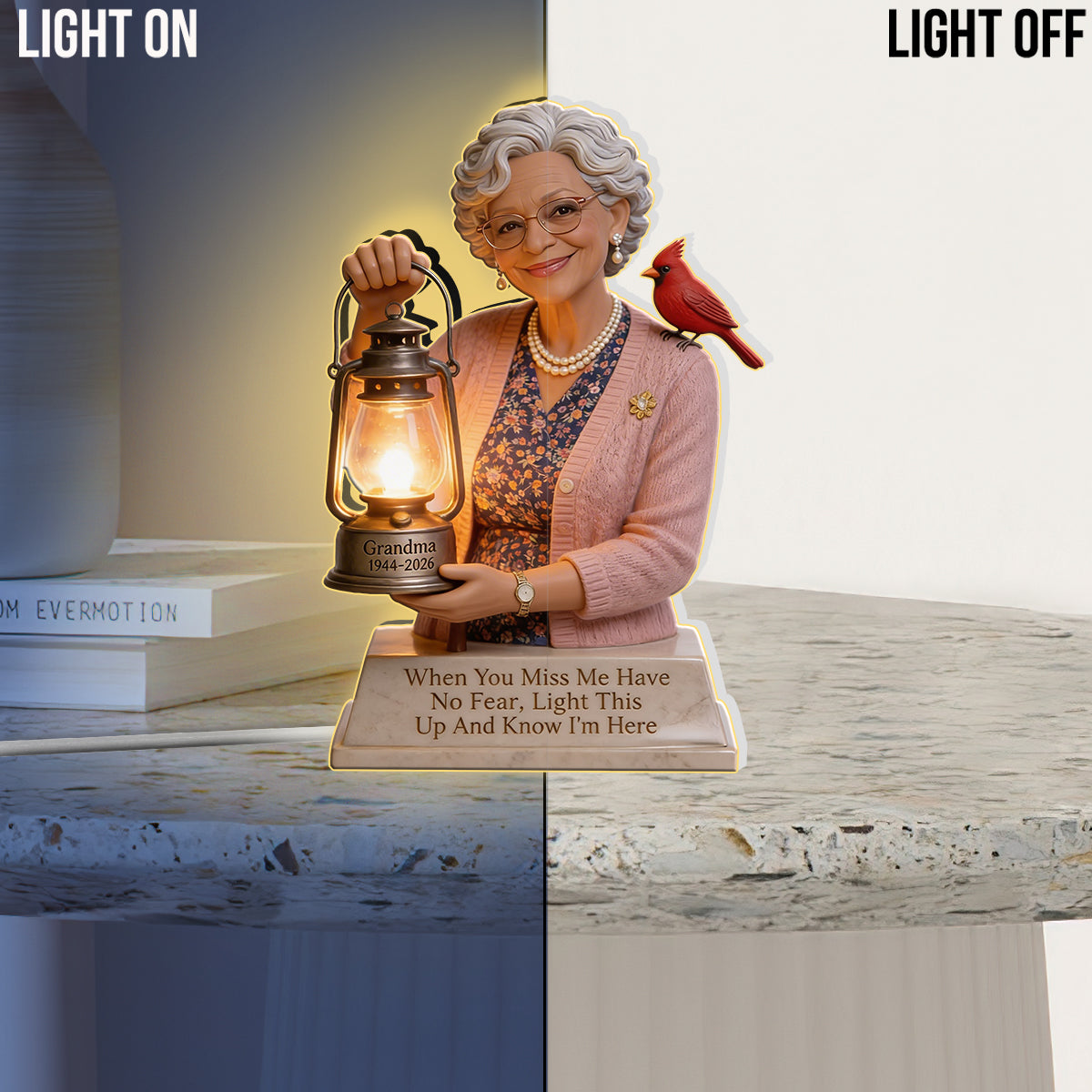 Personalized Older Black Woman Grandma Memorial Acrylic LED Night Light