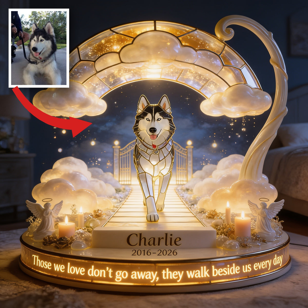 Personalized Siberian Husky Memorial Acrylic LED Night Light Pet Loss Gift