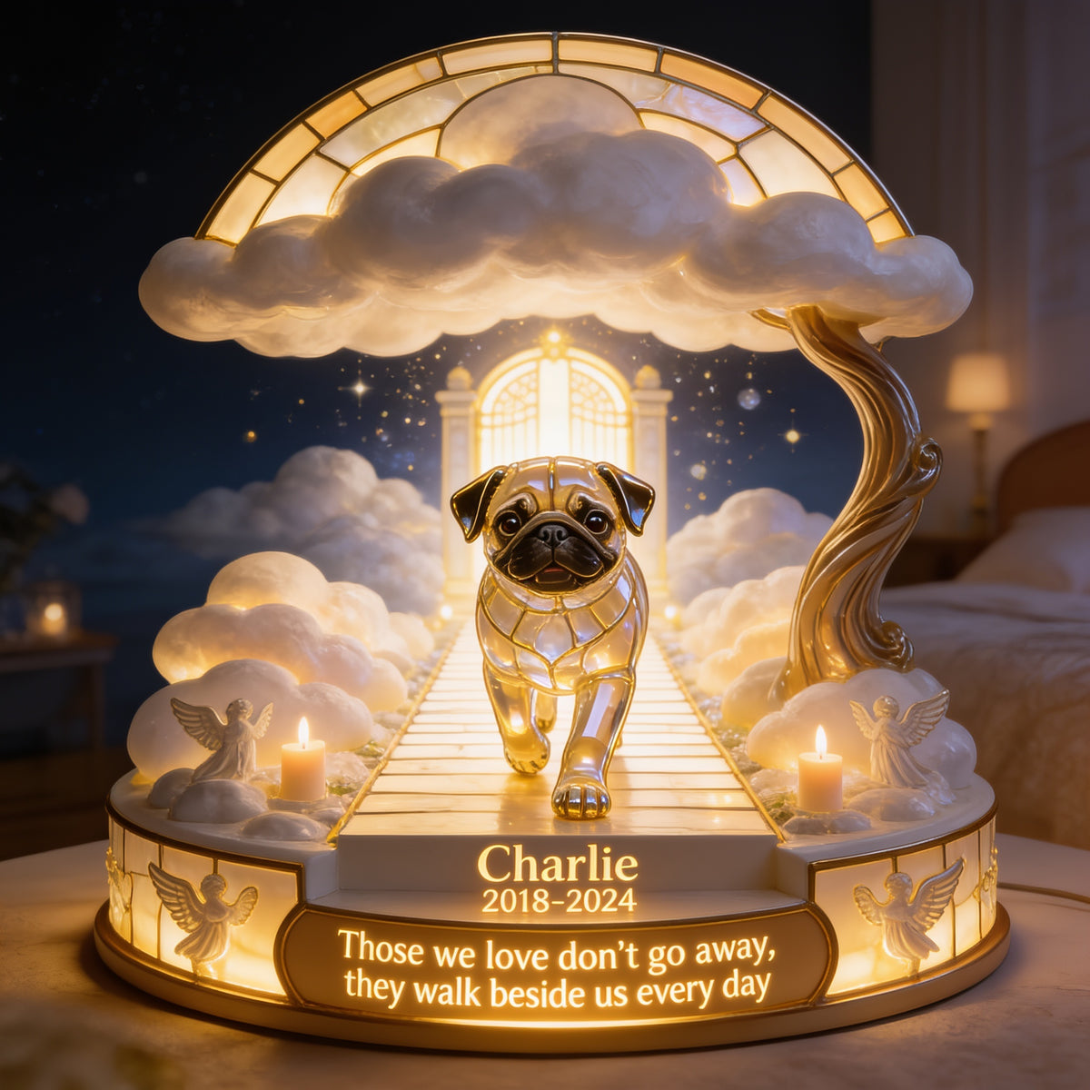 Personalized Fawn Pug Memorial Acrylic LED Night Light Pet Remembrance Gift