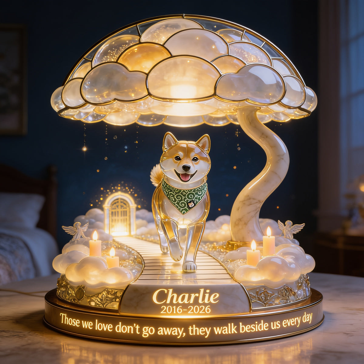Personalized Tan White Adult Shiba Inu Memorial Acrylic LED Night Light Pet Remembrance Gift