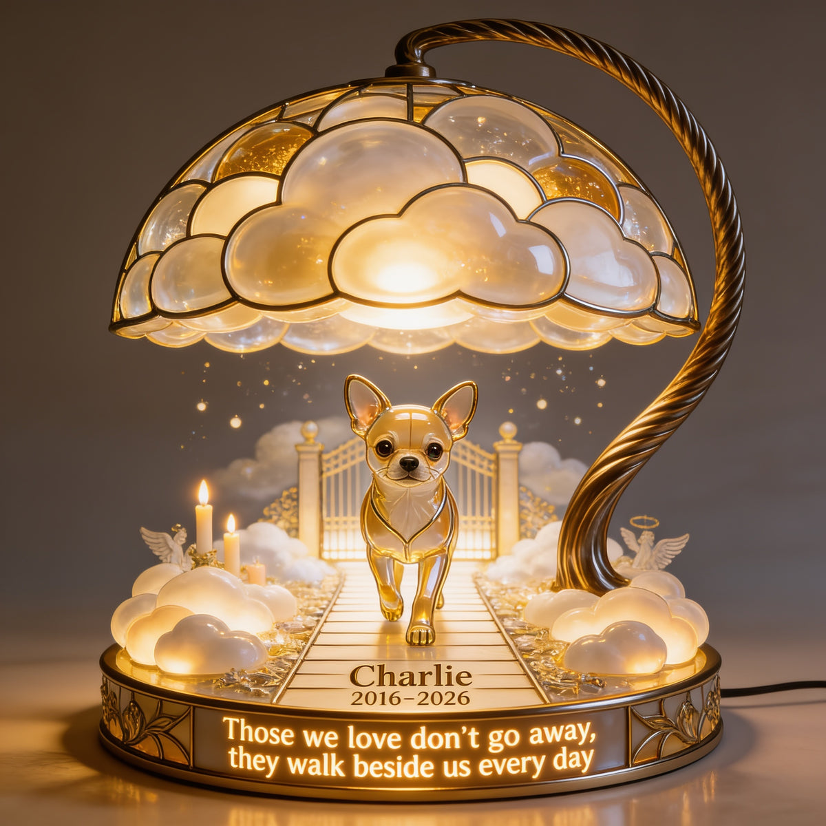 Personalized Fawn White Chihuahua Memorial Acrylic LED Night Light Pet Remembrance Gift