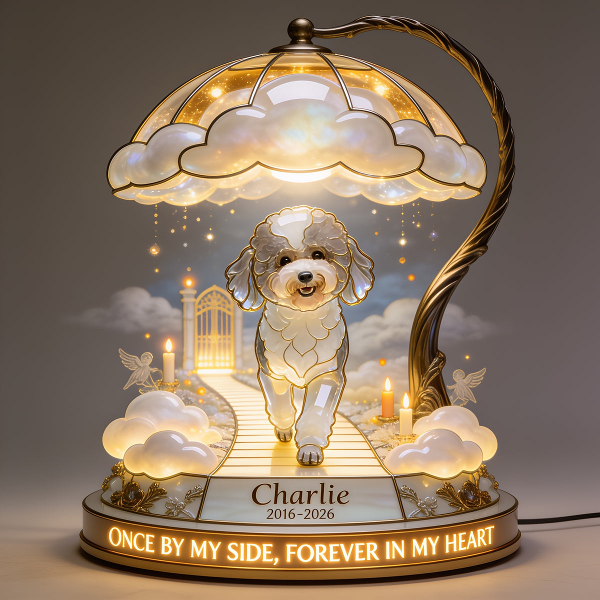 Personalized Memorial Adult Poodle 2016-2026 Acrylic LED Night Light Pet Loss Keepsake