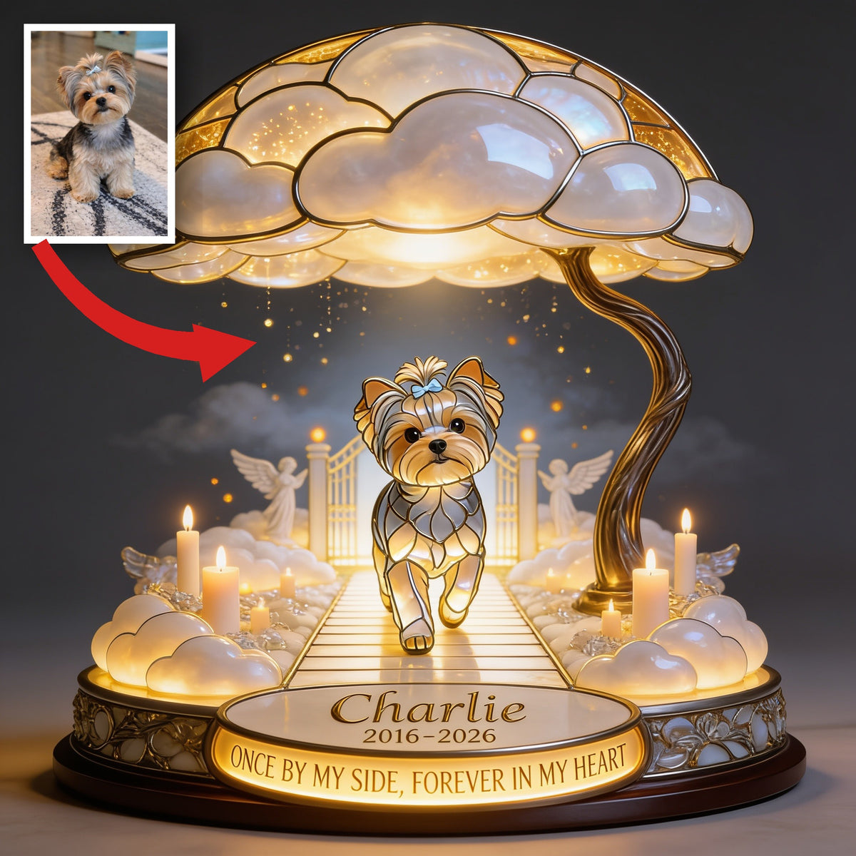 Personalized Yorkshire Terrier Memorial Acrylic LED Night Light Pet Loss Gift