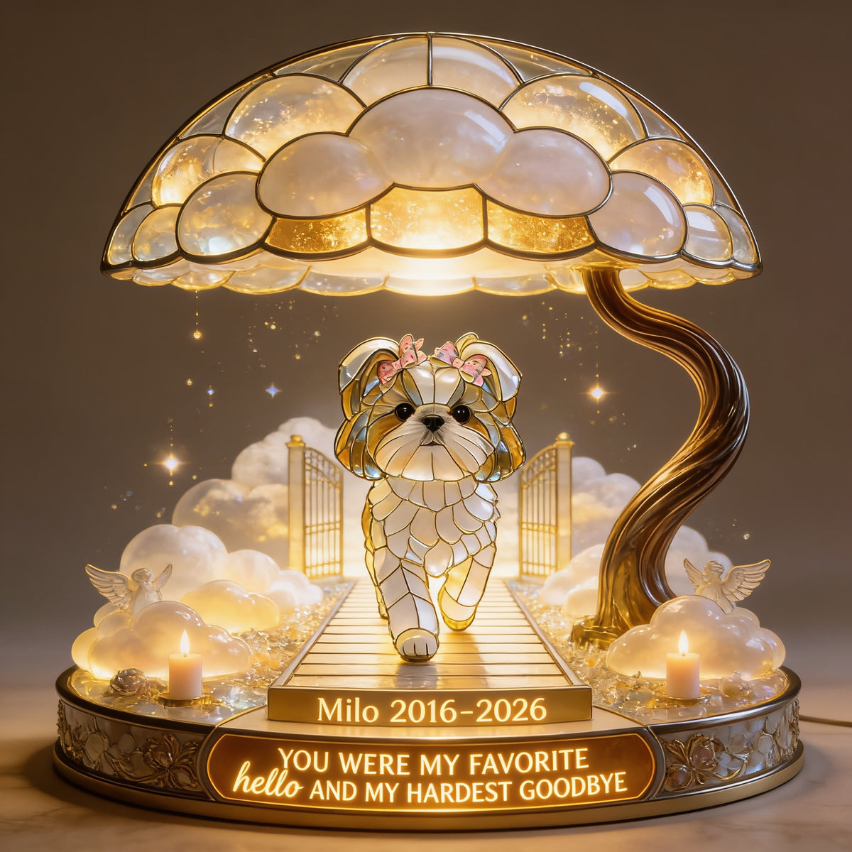 Custom Photo Memorial Fluffy Shih Tzu Acrylic LED Night Light Pet Remembrance Gift