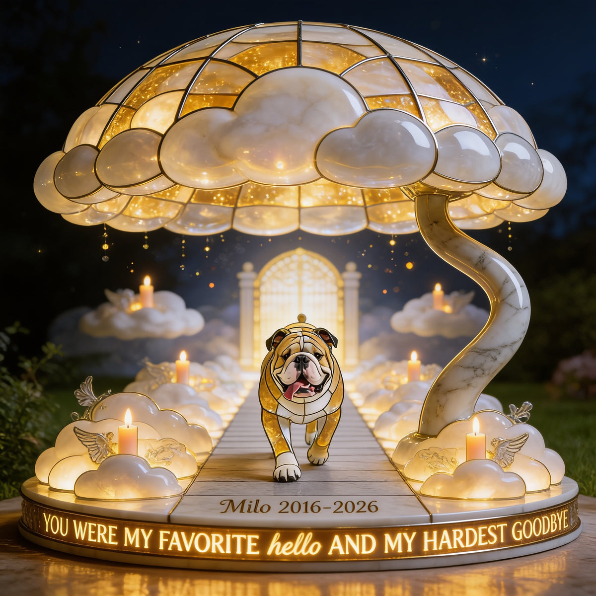 Custom Photo Memorial Fawn White Adult Bulldog Acrylic LED Night Light Pet Memorial Gift