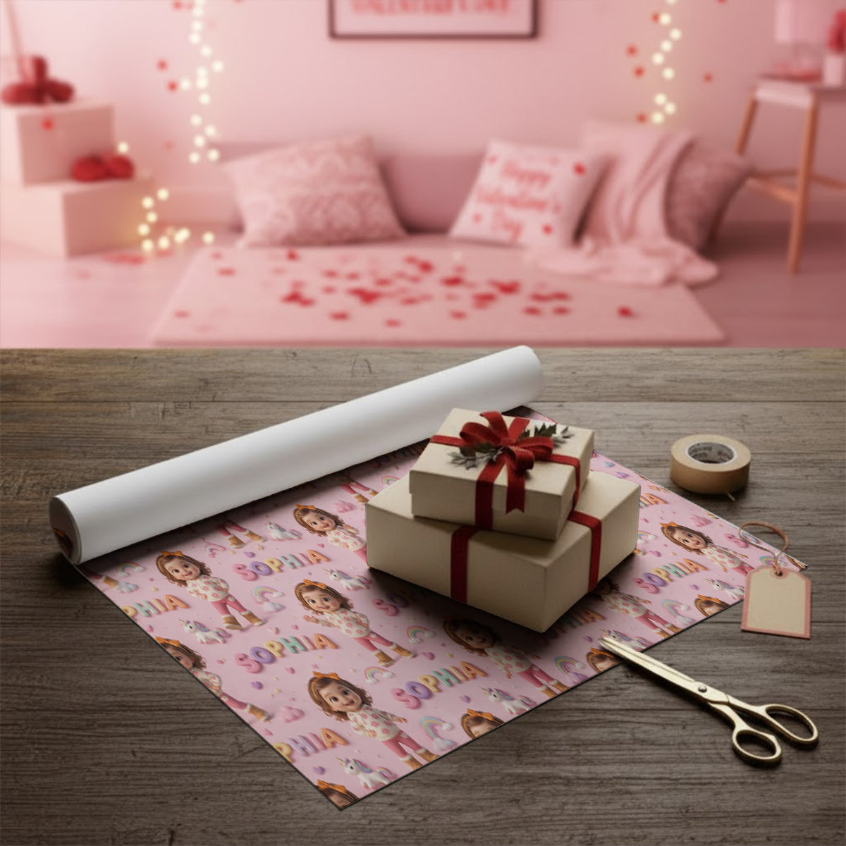 Personalized Little Girl Wrapping Paper Gift Wrap for Daughter Granddaughter Niece