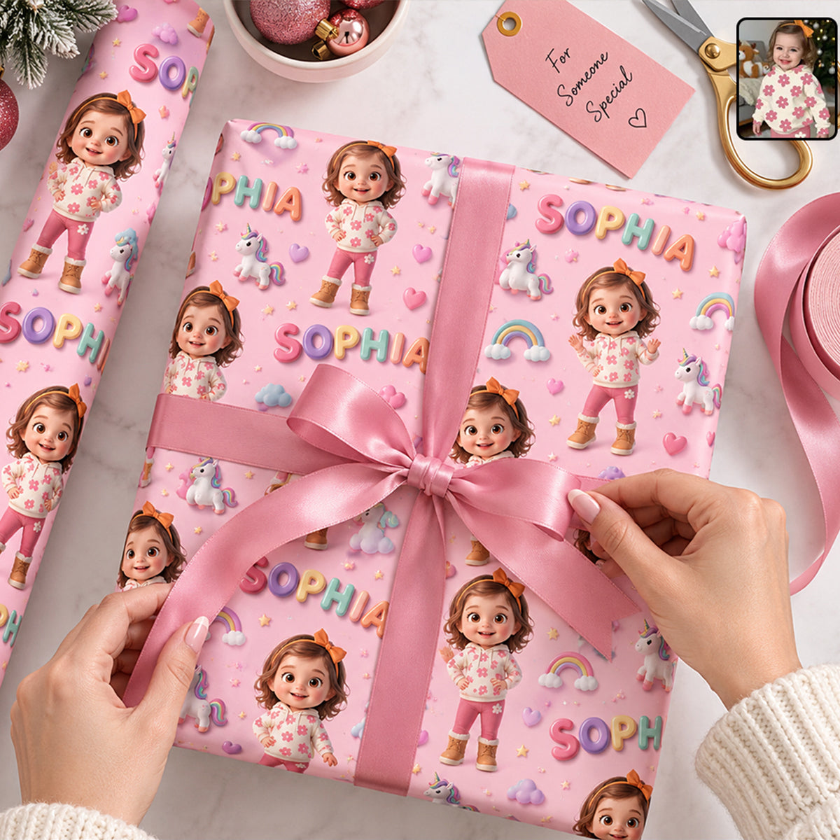 Personalized Latina Little Girl Wrapping Paper, Gift Wrap for Daughter Granddaughter Niece