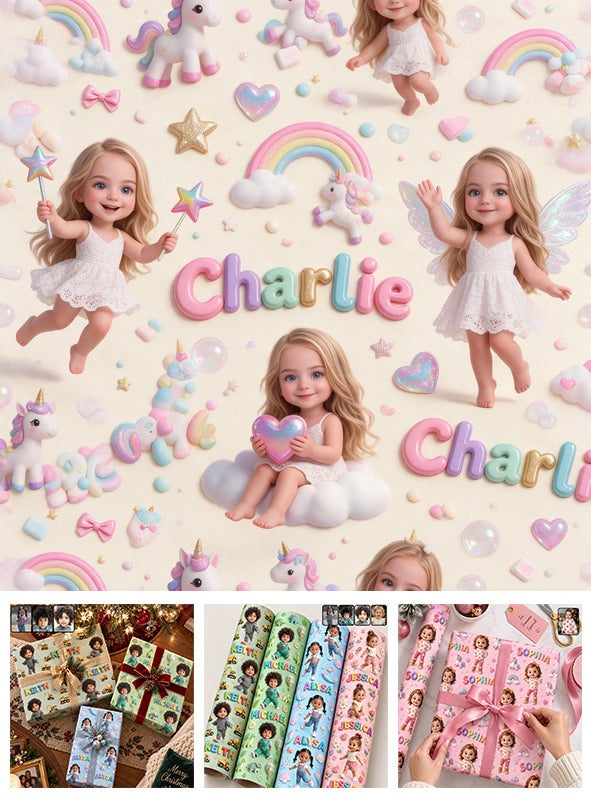 Personalized Little Girl Wrapping Paper Gift Wrap for Daughter Granddaughter Niece