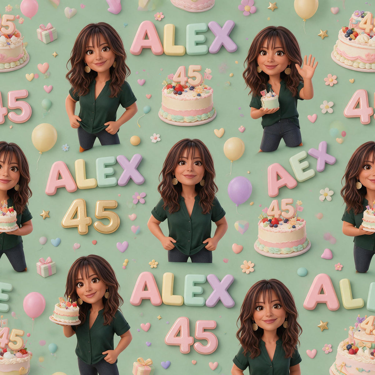 Personalized 45th Birthday Middle-Aged Latina Woman Wrapping Paper