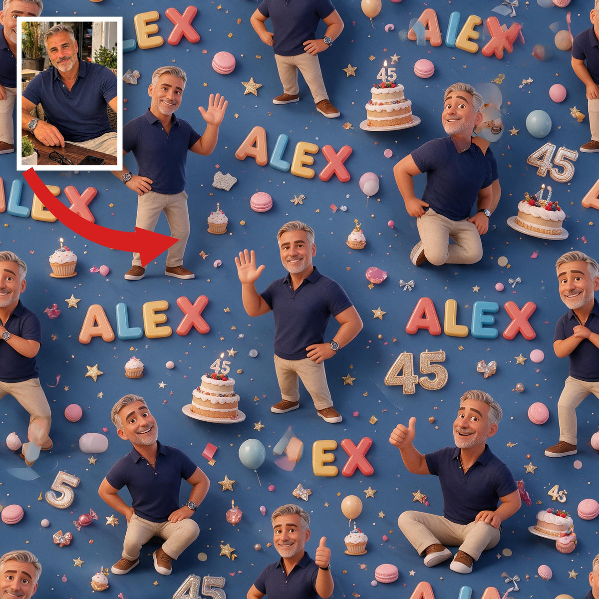 Personalized 45th Birthday Middle-Aged Man Wrapping Paper Gift for Dad Husband Grandpa