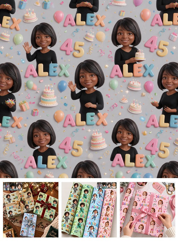 Personalized 45th Birthday Middle-Aged Black Woman Wrapping Paper