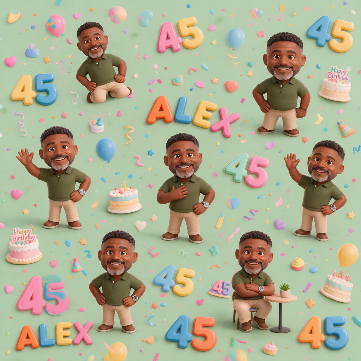 Personalized 45th Birthday Middle-Aged Black Man Wrapping Paper for Dad Grandpa
