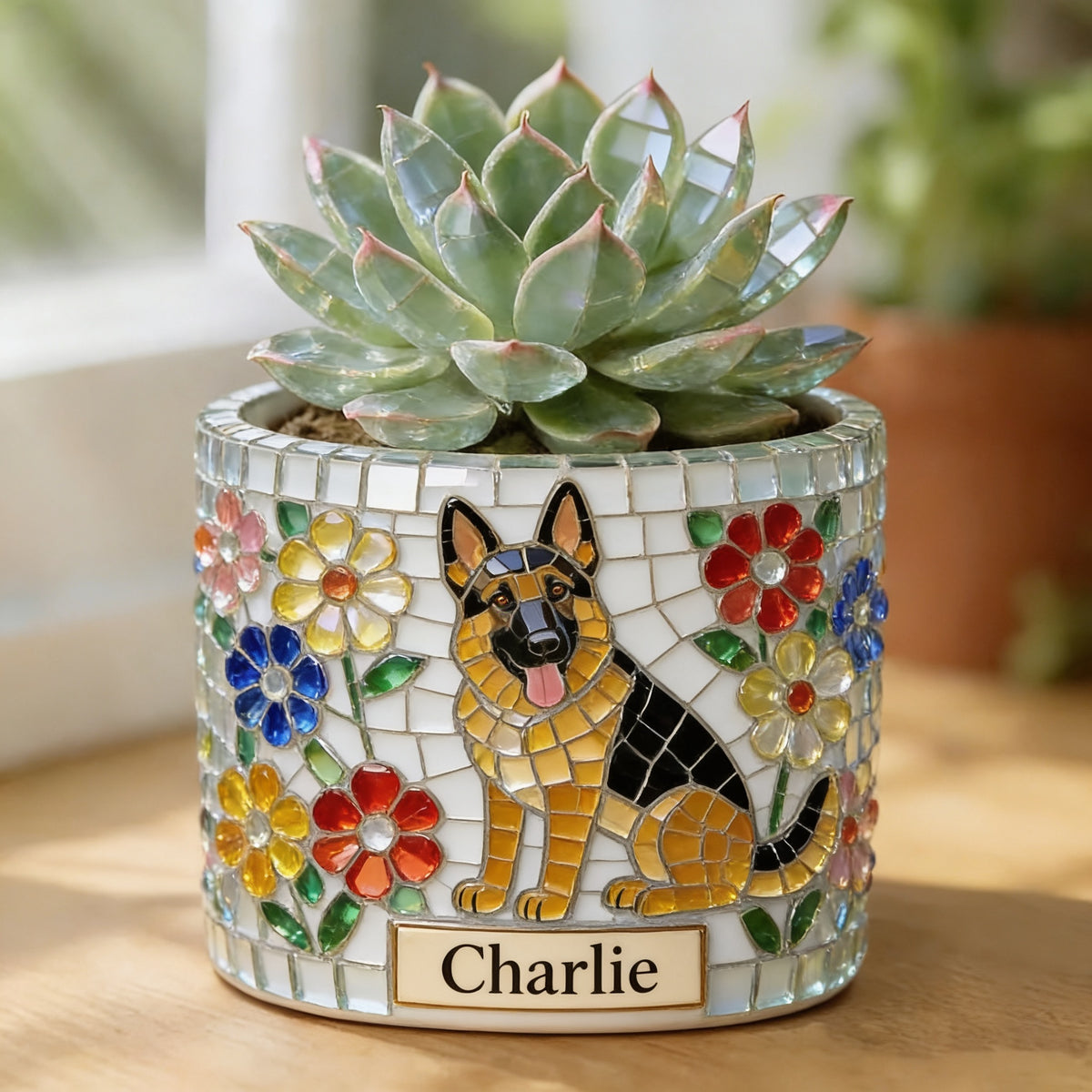 Personalized Black and Tan Adult German Shepherd Ceramic Plant Pot Dog Lover Gift