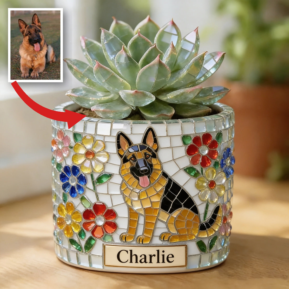 Personalized Black and Tan Adult German Shepherd Ceramic Plant Pot Dog Lover Gift