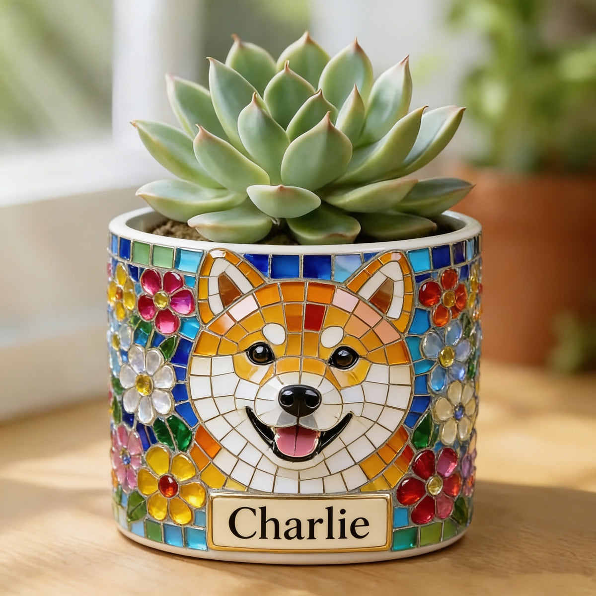Personalized Tan & White Adult Shiba Inu Ceramic Plant Pot Dog Lover Home Decor
