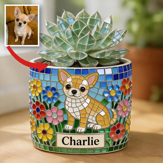 Personalized Fawn and White Chihuahua Puppy Ceramic Plant Pot