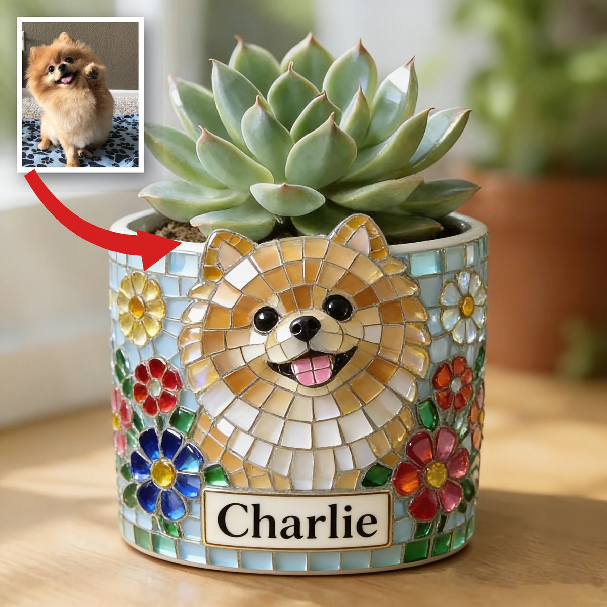 Personalized Fluffy Golden Tan Pomeranian Ceramic Plant Pot Succulent Planter