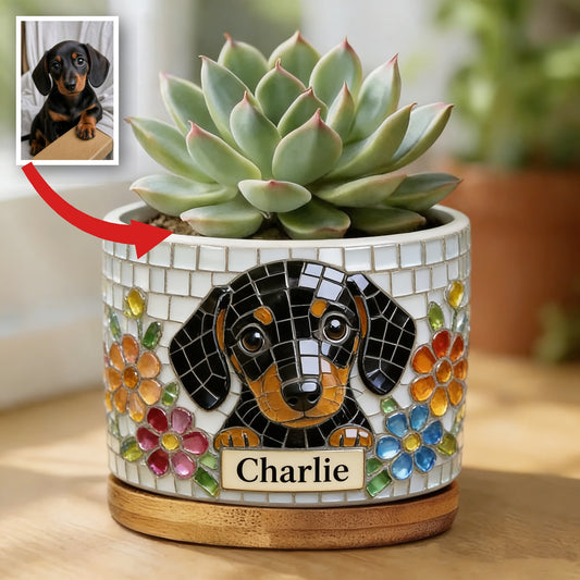 Personalized Black and Tan Dachshund Puppy Ceramic Plant Pot Gift