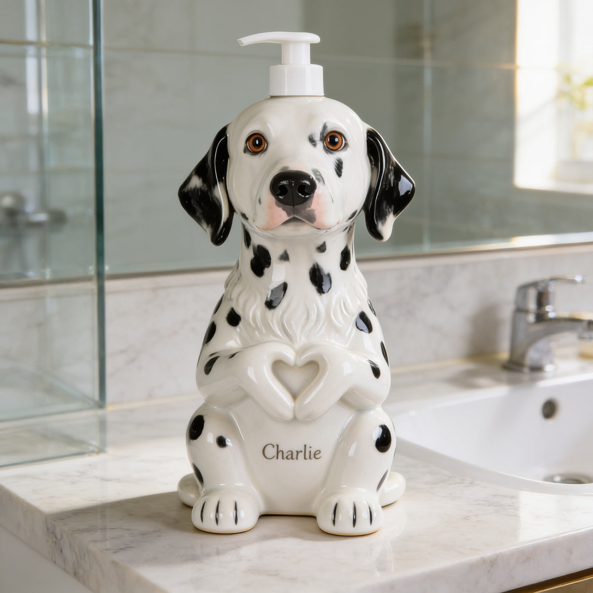 Personalized Black and White Spotted Dalmatian Soap Dispenser Bathroom Gift