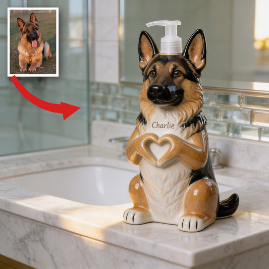 Personalized Black and Tan Adult German Shepherd Soap Dispenser Pet Lover Gift