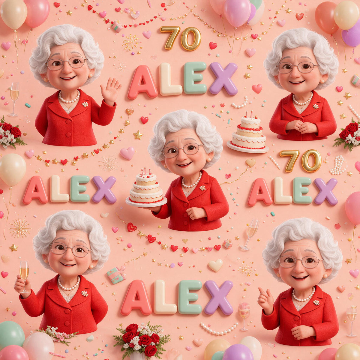 Personalized 70th Birthday Older Woman Wrapping Paper, Grandma Gift Wrap