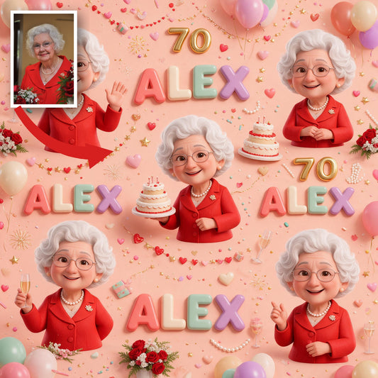 Personalized 70th Birthday Older Woman Wrapping Paper, Grandma Gift Wrap