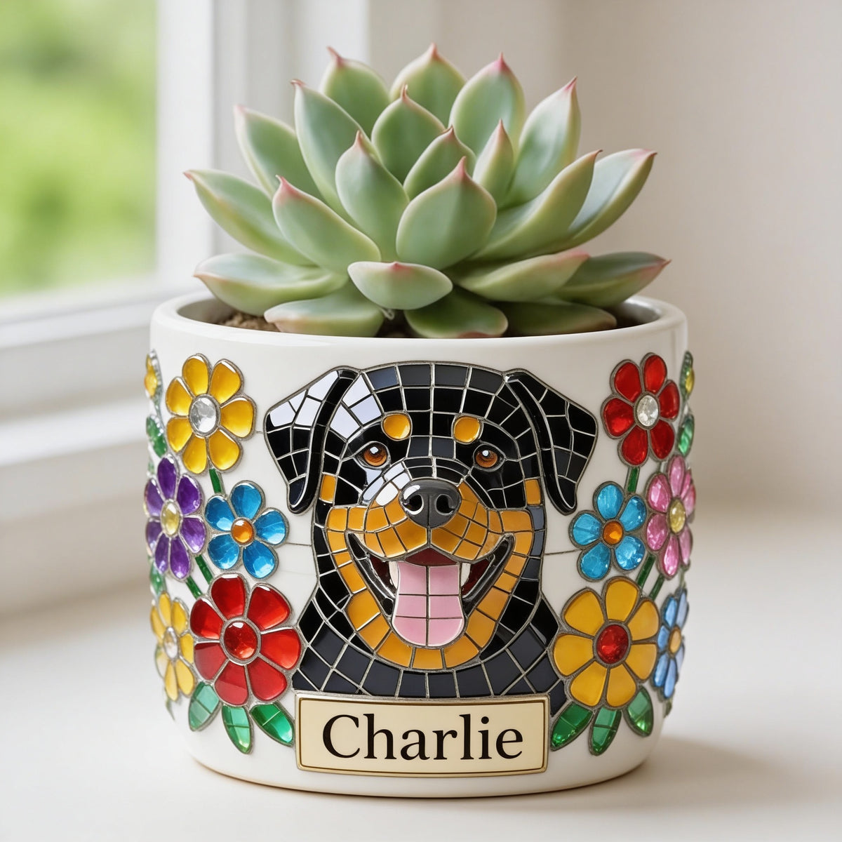 Personalized Black and Tan Adult Rottweiler Ceramic Plant Pot Home Decor
