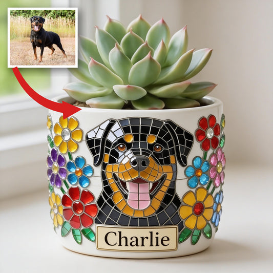 Personalized Black and Tan Adult Rottweiler Ceramic Plant Pot Home Decor