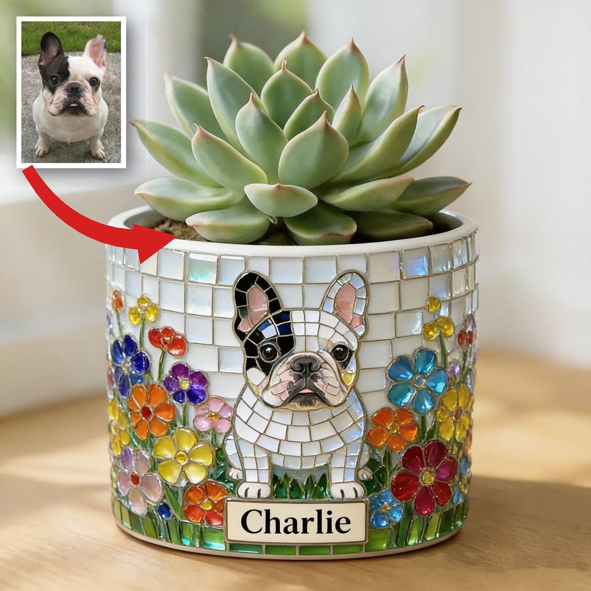 Personalized Black and White French Bulldog Ceramic Plant Pot Dog Lover Gift