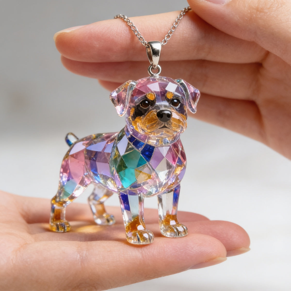Custom Photo Black and Tan Adult Rottweiler Acrylic Pendant Necklace Dog Lover Gift