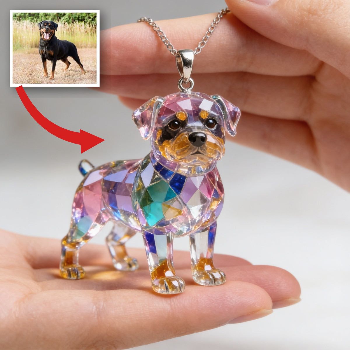 Custom Photo Black and Tan Adult Rottweiler Acrylic Pendant Necklace Dog Lover Gift